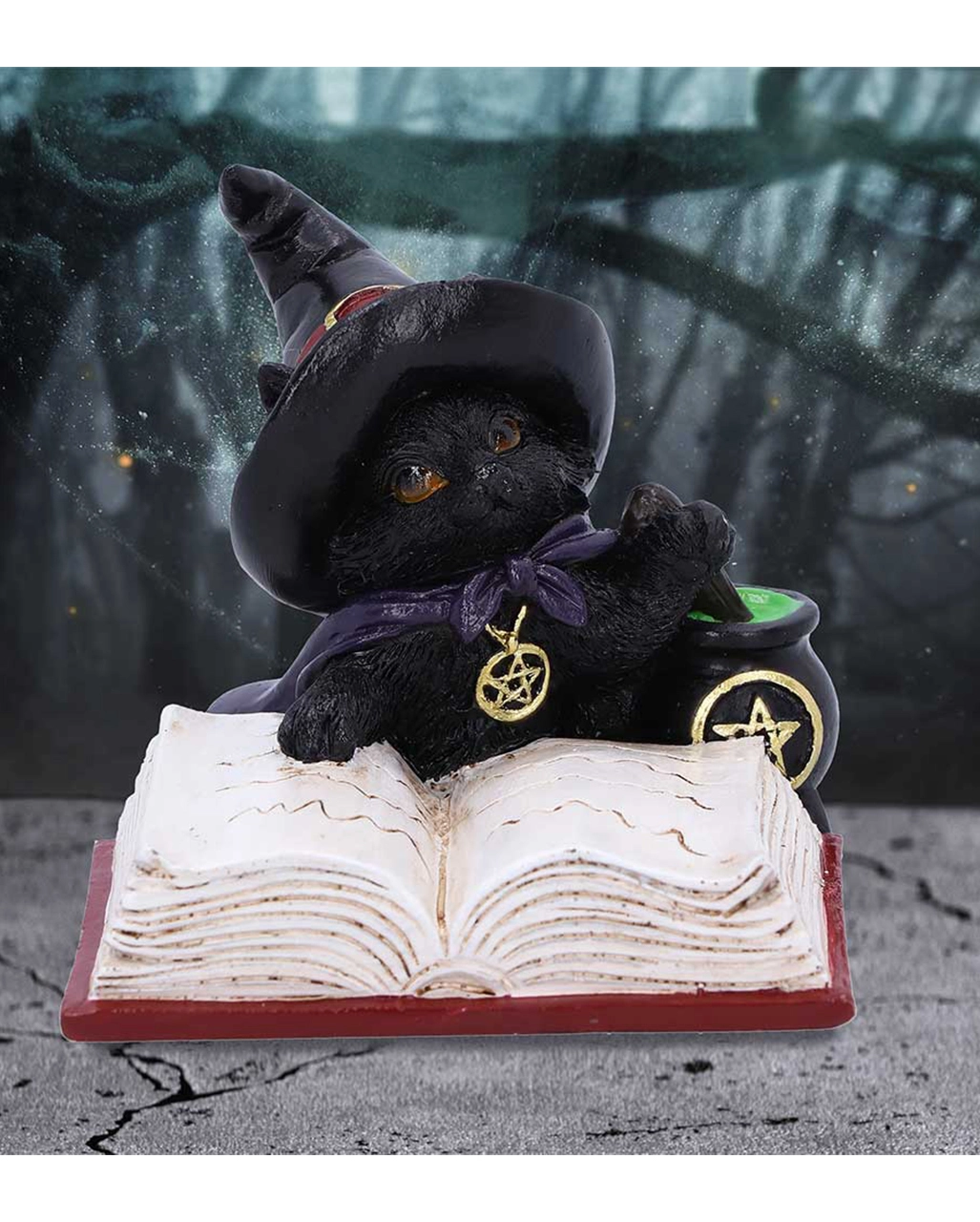 Katzenfigur Mit Hexenhut & Hexenkessel 8,5cm – Bild 7