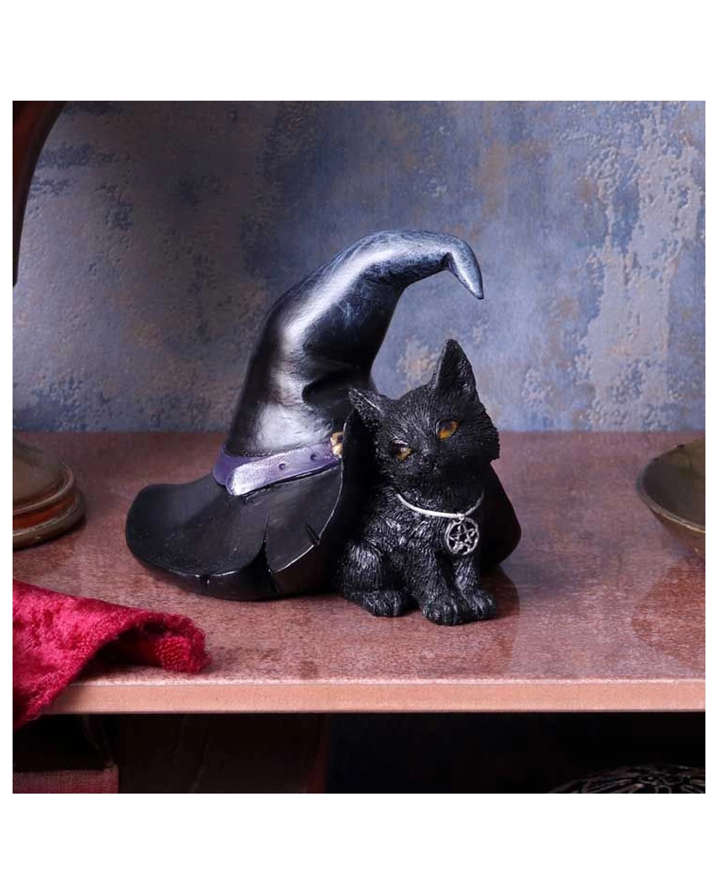 Schwarzes Kätzchen Mit Riesigem Hexenhut 10,5cm – Bild 4