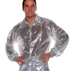 Pailletten Herrenhemd Silber